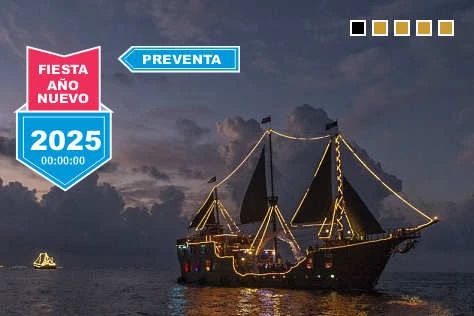 Cena Año Nuevo 2025 en Cancún a bordo del Galeón Jolly Roger y Barra Libre Deluxe Fin de Año en Cancún 2024