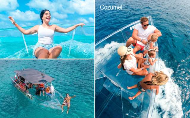 Snorkel y Lancha Transparente Cozumel Cleat Boat Económico 2029