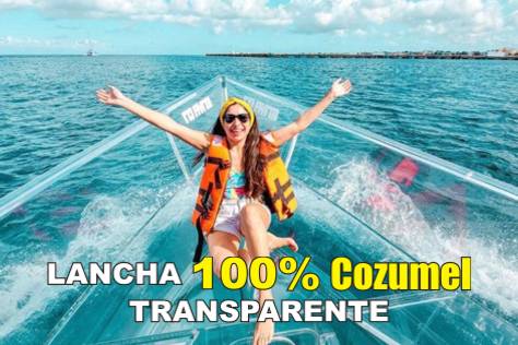 Isla COZUMEL Lancha Transparente, Snorkel y tiempo libre, traslado desde Cancún