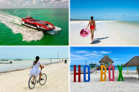 Isla HOLBOX en Ferry, carrito de golf para visitar Punta Mosquito y comida, traslado desde Cancún