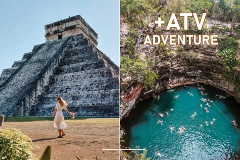 Chichén Itzá clásico, nado en cenote, vehículo todo terreno, comida buffet y Valladolid