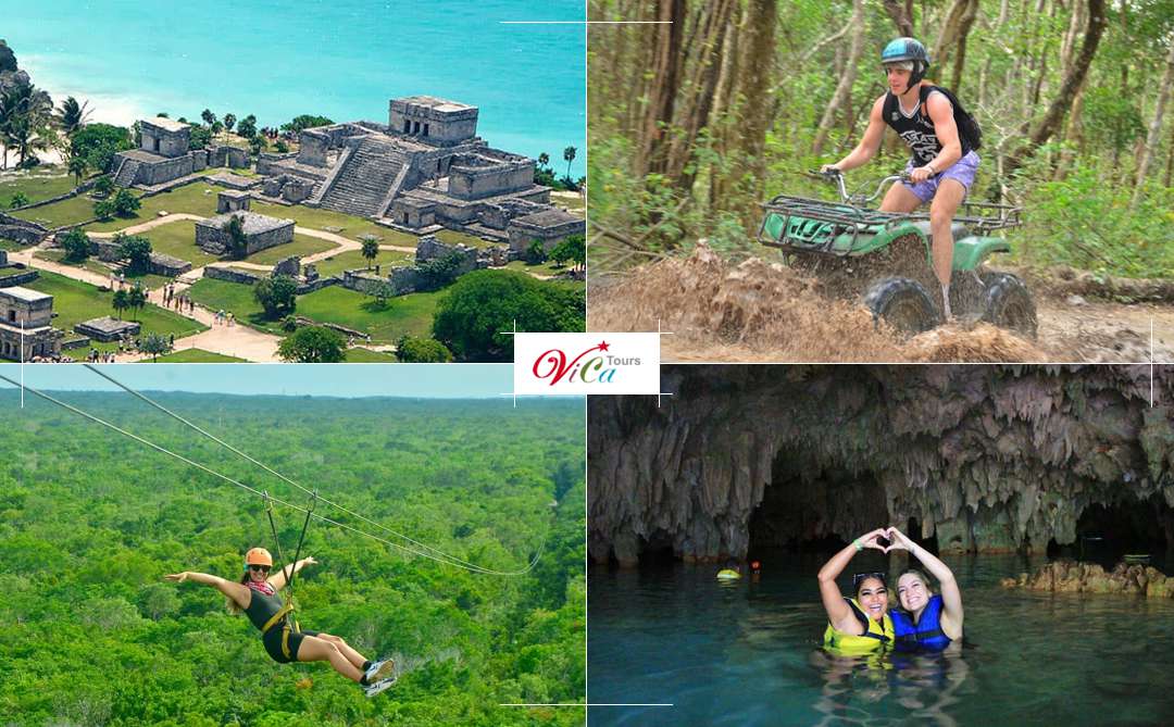 Tulum Adrenalina: Ruinas Mayas, Cuatrimoto, Tirolesas, Rapel, Cenote Caverna y Ceremonia Maya desde Playa del Carmen
